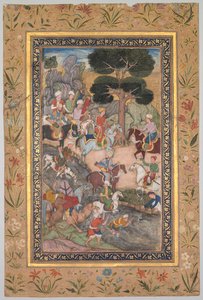 Babur che incontra il Sultano Ali Mirza al fiume Kohik, da un Babur-nama (Memorie di Babur)