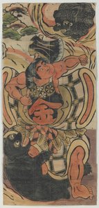 Striscione raffigurante Kintaro che combatte contro gli orsi da Unknown artist