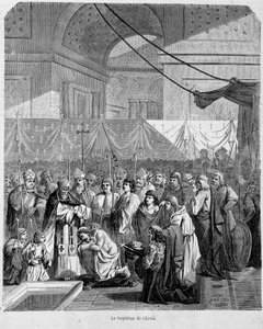 Battesimo di Clodoveo da Anastasio II nella Cattedrale di Reims il 25 dicembre 498 - in "Storia dei papi", vol. 1, Maurice Lachatre