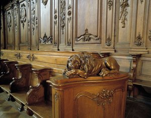 Architettura barocca: stallo ligneo che rappresenta un leone, attributo dell
