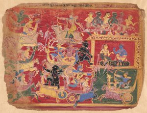 Battaglia delle forze di Krishna e Bana, da una copia del Bhagavat Purana disperso da Unknown artist