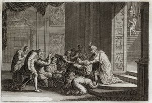 Bibbia di Royaumont, Antico Testamento: Giuseppe riconosciuto dai suoi fratelli. Illustrazione del 1811. da Unknown artist