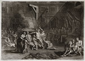 Bibbia di Royaumont, Antico Testamento: Martirio dei Maccabei. I sette fratelli Maccabei vengono martirizzati piuttosto che tradire la loro fede. Illustrazione del 1811 da Unknown artist