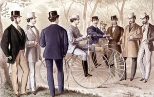Giro in bicicletta. Incisione. 1870. da Unknown artist