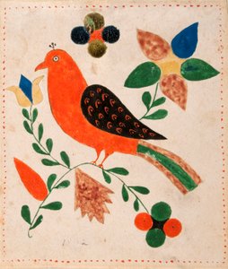 Uccello rivolto a sinistra su un ramoscello fiorito da Unknown artist