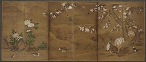 Uccelli, fiori delle stagioni e zibetti da Unknown artist