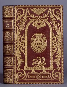 Copertina del libro, rilegatura con ornamenti vari agli stemmi della famiglia Cotte di un almanacco del 1747. Parigi, Arti Decorative da Unknown artist