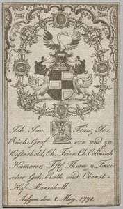 Ex Libris: Johan. Jac. Franz-Joseph, Reichs-Graf von Westerhold