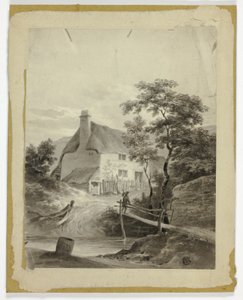 Ragazzo sul ponte fuori da un cottage da Unknown artist