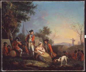 Fanteria britannica di un reggimento reale in un accampamento