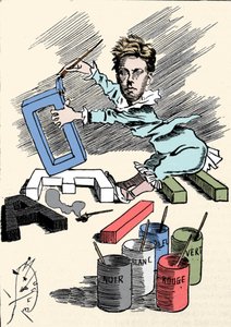 Caricatura del poeta Arthur Rimbaud che copre lettere dell