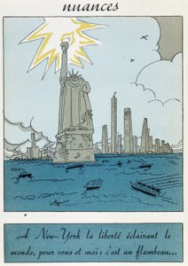 Cartone animato della Statua della Libertà negli Stati Uniti: "Libertà a New York che illumina il mondo, per te e per me è una torcia" da Unknown artist