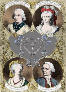 Caso della collana della regina Maria Antonietta - i protagonisti del caso: Louis René Edouard de Rohan (Cardinale de Rohan), Jeanne de Valois Saint Remy (Valois-Saint-Remy), Conte de la Motte e Mademoiselle Le Guet d