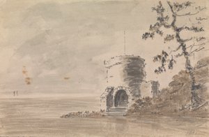 Rovina di Castello in Scena Paesaggistica con un Lago da Unknown artist