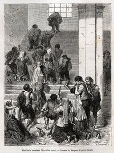 Penitenti cattolici che salgono la scala santa a Roma. Incisione per illustrare la storia di Ludovic Celler; la Settimana Santa a Roma