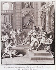 Cerimonie che gli Incas osservano facendo cavalieri i Principi del loro sangue - in "Viaggio Storico del Sud America fatto per ordine del Re di Spagna" di Don Georges Juan & Don Antoine de Ulloa, T.II, ed. Jombert, Libreria del Re, Parigi da Unknown artist