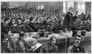 Charles Julius Guiteau (1841-1882), assassino del presidente degli Stati Uniti James Abram Garfield (1831-1881), durante il processo nel 1881, Stati Uniti da Unknown artist