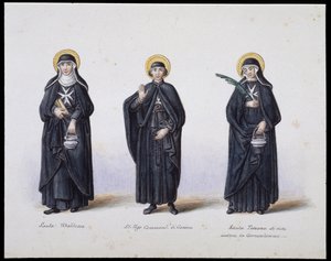 Costumi: 1. Santa Ubaldesca, 2. San Ugo Comandante di Genova, 3. Santa Toscana di vita. sd. XIX secolo da Unknown artist