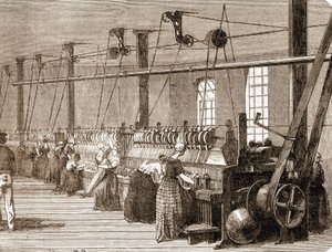 Laboratorio di tessitura del cotone. Incisione del 1860 da Unknown artist