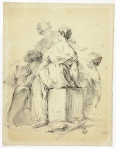 Scena di corteggiamento con giovane e tre fanciulle da Unknown artist