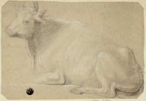 Mucca sdraiata sui fianchi da Unknown artist