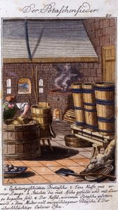 Artigianato: il salinaio che lavora la potassa nella sua bottega. In "Descrizione completa delle arti e mestieri e delle botteghe per i giovani" di Johan Peter Vue. Ed. Norimberga, Weigel e Schneider