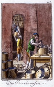 Il fabbricante di porcellana nella sua bottega. In "Descrizione completa delle arti e dei mestieri e delle botteghe per i giovani" di Johan Peter Vue. Ed. Norimberga, Weigel e Schneider