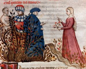 Dante incontra Matelda (canto 28 del Purgatorio, nella Divina Commedia) - Miniatura da Unknown artist