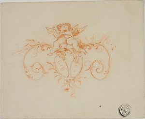 Rotoli decorativi con due amorini da Unknown artist