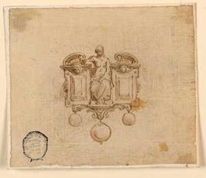 Design per spilla con donna in pedimento rotto da Unknown artist