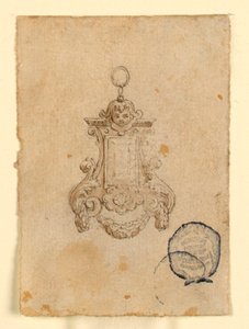 Progetto per un Pendente con Volute di Foglie e Testa di Bambino da Unknown artist