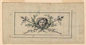 Progetto per un pannello con una testa davanti a due tirsi incrociati da Unknown artist
