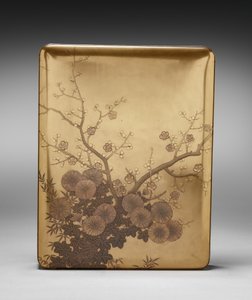 Scatola per documenti (Ryōshibako) con crisantemo e prugna (coperchio) da Unknown artist