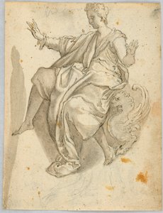 Disegno: A) Personificazione della carità, B) Una donna terrorizzata da Unknown artist
