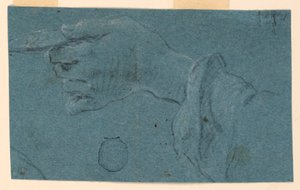Disegno: Studio di una mano sinistra che tiene un piccolo disco