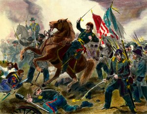 Episodio della Guerra di Secessione: Generale americano Ulysses Simpson Grant durante una battaglia da Unknown artist