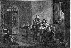 Eugenio e Ortensia Beauharnais consolano la loro madre Giuseppina di Beauharnais nella sua prigione (Prigione des Carmes) da Unknown artist