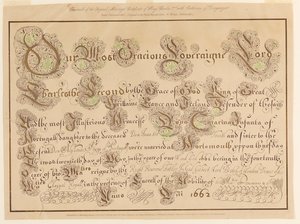 Facsimile del certificato di matrimonio originale di Carlo II e Caterina del Portogallo da Unknown artist