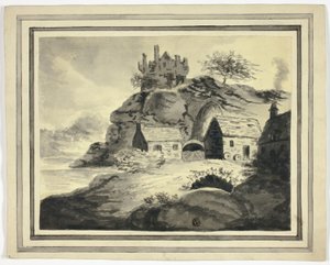 Fattoria con roccia sporgente e castello da Unknown artist