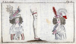 Moda del XVIII secolo: acconciatura e giarrettiera delle donne intorno al 1788 da Unknown artist