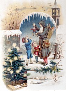 Babbo Natale con bambini. Cromolitografia del 1892 da Unknown artist