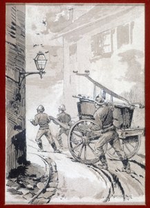 Vigili del fuoco: la partenza del posto - incisione, n.d. da Unknown artist