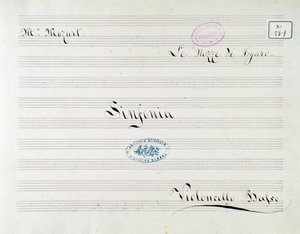 Prima pagina dello spartito per il violoncello in Le nozze di Figaro, opera di Mozart (XIX secolo)