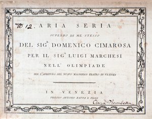 Prima pagina della partitura musicale di Aria Seria di Domenico Cimarosa da Unknown artist