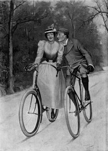 Flirt di fine secolo: coppia in bicicletta da Unknown artist
