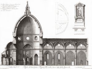 Firenze, Italia. Il Duomo o cattedrale di Santa Maria del Fiore. Sezione trasversale della cattedrale. Da un
