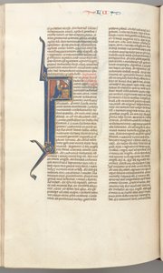 Fol. 412v, Luca, iniziale istoriata F, Luca in preghiera presso un altare, busto di Dio in alto da Unknown artist