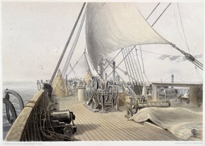 Ponte di prua sgomberato per il tentativo finale di aggancio, 11 agosto 1858 - in “The Atlantic telegraph” di W. H. Russel, ca. 1860