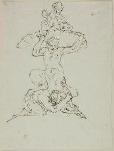 Fontana con Satiro e Putto (recto); Pulcinella (verso) da Unknown artist