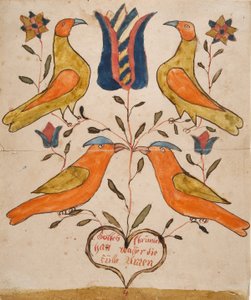 Quattro uccelli, tulipano e cuore